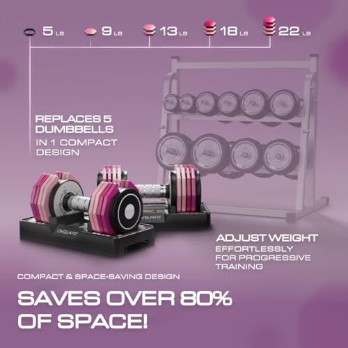 OVELY4YFIT Adjustable Dumbbell, 5-in-1 Weight Options (4.5-22.5LB), Quick 1-Second Weight Adjustment, Anti-Slip Metal Hand...