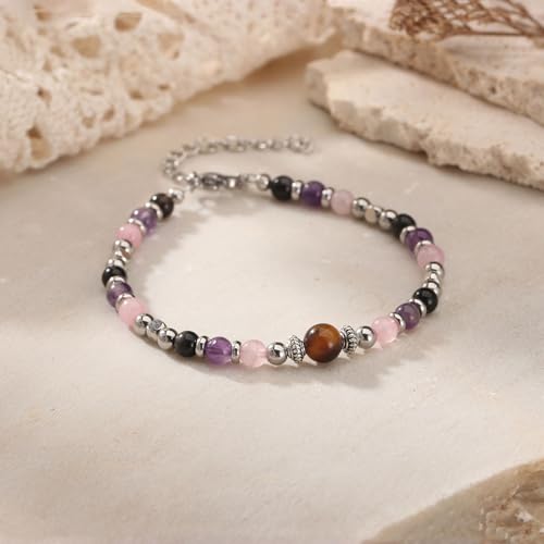 SKIRIFLA Triple Threat Protection Anxiety Relief Gifts for Women,Natural Healing Crystal Bracelet Evil Eye Jewelry for Her...