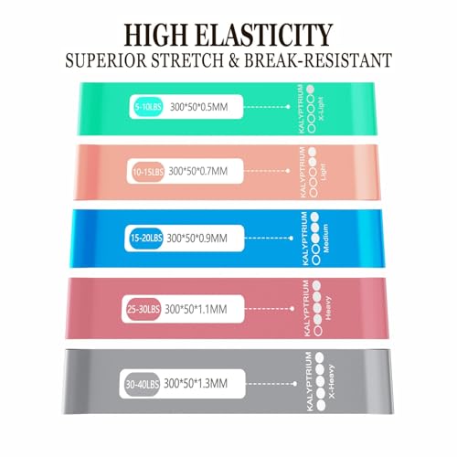 KALYPTRIUM Resistance Bands Set – 5-Level Exercise Bands for Physical Therapy/Yoga/Pilates/Strength Training/Home Fitness ...