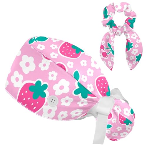 Colored Butterflies Scrub Cap, Adjustable Working Cap with Button, Bouffant Caps with Bow Hair Scrunchy