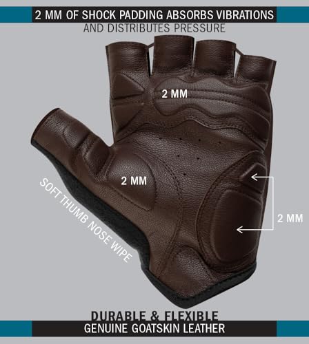 AERO|TECH|DESIGNS | Vintage Leather Gel Padded Palm Fingerless Gloves | Full Grain Genuine Leather