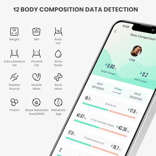 Digital Simple Bathroom Scale, Home Practical Body Fat Scale with Led Display, Body Composition Analyzer with Smartphone A...