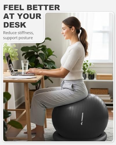 Trideer Exercise Ball for Office Desk, Yoga Ball Chair to Relieve Back Pain, Stability & Fitness Ball Seat with Base, Home...