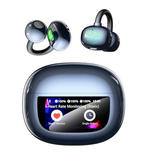 MINISO Clip On Earbuds Open Ear Earbuds Wireless Bluetooth 5.4 Headphones Heart Rate Monitor, Noise Cancelling, IPX5, LCD ...