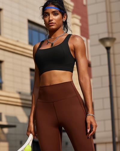 RUNNING GIRL Sports Bras for Women High Support,Racerback High Impact Grey Sports Bra Moulded Cup Workout Bra Push up