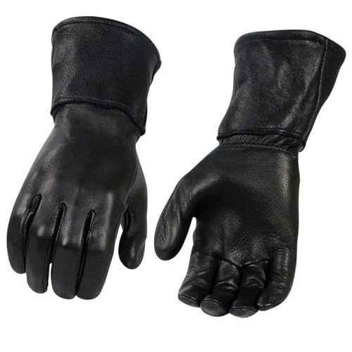 Milwaukee Leather SH857 Men's Long Cuff Thermal Lined USA Deerskin Black Leather Gauntlet Motorcycle Gloves