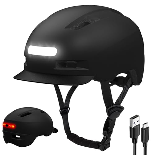 Bike Helmet, Shinmax Adult Cycling Helmet with USB Rechargeable LED Front and Back Light Bicycle Helmets for Men Women
