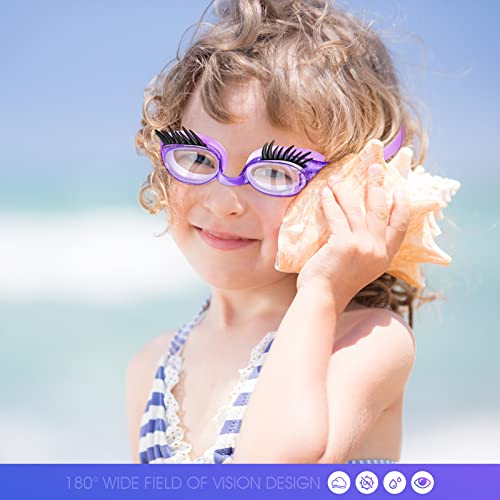 Konohan 2 Pieces Kids Swim Goggles Eyelashes Girls Funny Swim Goggle No Slip Leak Anti Fog UV Glasses for Lash Extensions