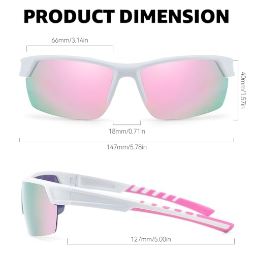 TJUTR Running Sunglasses for Women, Polarized Wrap Around Sun Glasses with UV400 Protection for Sports Cycling Golf TS3080
