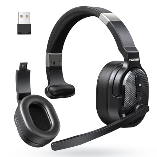 TECKNET Bluetooth Trucker Headset, Single and Dual Ear Wireless Headset with Mic for Work Noise Cancelling, 50Hrs 3 EQ Mus...