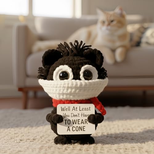 LUDEONA Well at Least You Don’t Have to Wear a Cone – Funny Crochet Cat Plush – Handmade Emotional Support Gift for Surger...