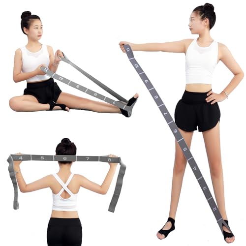 Elastic Stretching Strap with 11 Loops, Adjustable Stretch Band for Adults - Flexibility Straps for Yoga, Pilates, Dance -...