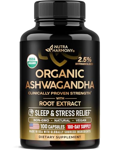 Ashwagandha Supplements 1800mg - USDA Organic Ashwagandha for Women & Men - Clinically Effective Strength for Stress Relie...
