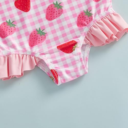 BSaogr Infant Girl Onepiece Swimsuit Cute Printed Sleeveless Ruffle Romper Beach Wear Bathing Suit with Swim Cap