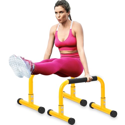 TABEKE Push Up Bar, 14'' High Steel Parallettes & Dip Bar with Full Coverage Foam Handle, Heavy-Duty Calisthenics Parallel...