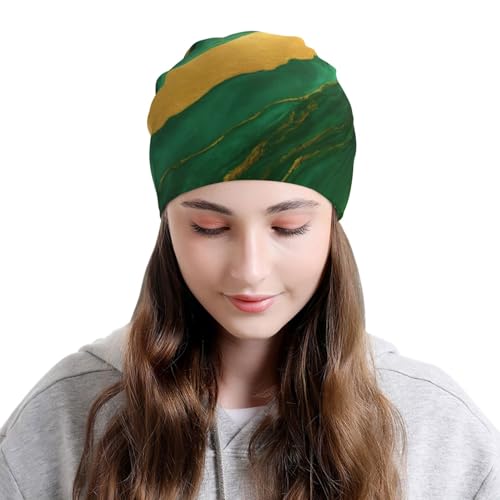 sackhg Black and Gold Geometric Print Winter Beanie Hat Men Women Soft Lightweight Thermal Cap for Outdoor Skiing Wear