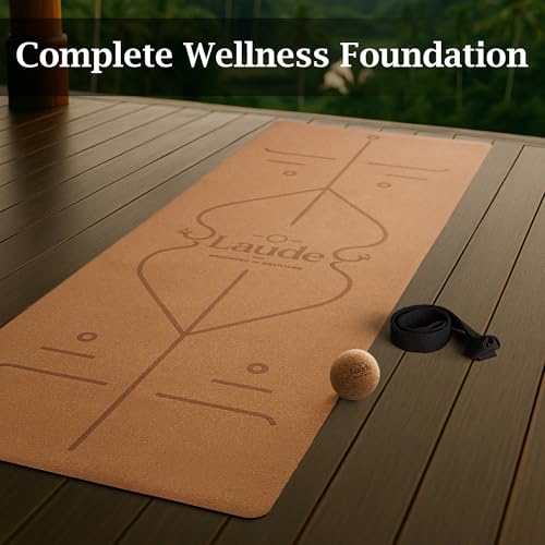 Laude Cork Yoga Mat + Ball Set – Sustainable Non Slip Yoga Mat with Strap – Thick Yoga Mat, Pilates Mat Thick & Workout Ma...