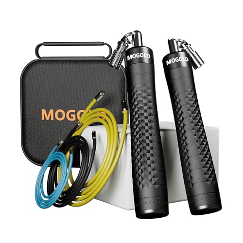 MOGOLD 1/4 lb 1/2lb Weighted Jump Rope Set, 3 PVC Rope Cords 118in, Anti-Slip Handles with Quick Release, Carrying Case, B...