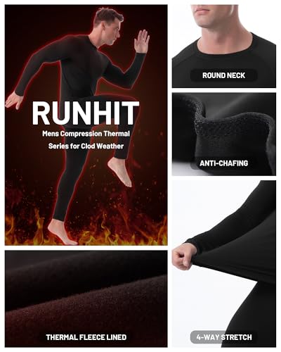 Runhit Men's Thermal Compression Shirt Fleece Lined Long Sleeve Thermal Shirts Athletic Base Layer Top Cold Weather Gear