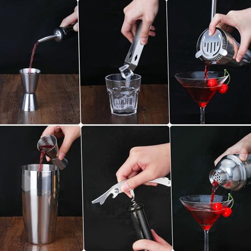 Cocktail Shaker Set Bartender Kit, Godmorn 15Pcs Bartender Shaker Set, 304 Stainless Steel Martini Shaker and Strainer, Ba...