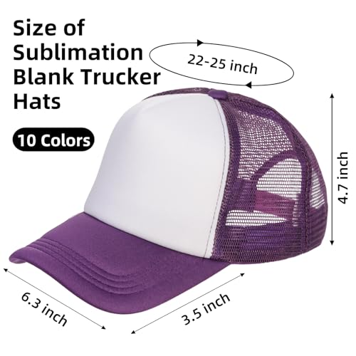 WRINGKIT 10 Pack Blank Trucker Hat, Summer Mesh Baseball Cap, Polyester Sublimation Hats with Adjustable Snapback Strap, P...