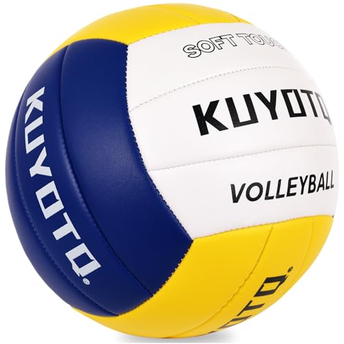 KUYUTQ Beach Volleyball Official Size 5 for in & Outdoor, Yellow Blue White Outdoor Volleyball with Thickened Soft Leather...