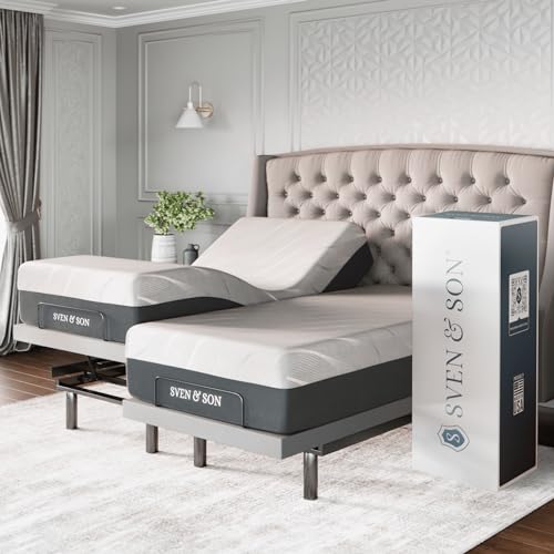 Sven & Son Platinum Adjustable Bed Base Frame + 14 inch Hybrid Spring Matt (Medium Soft), Lumbar Support, Head-Pillow-Til...