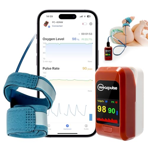 Wearpulse Kids Oxygen Monitor, Infant Fingertip Pulse Oximeter Tracks Adult and Child's SPO2 & Pulse Rate, Toddler Foot O2...