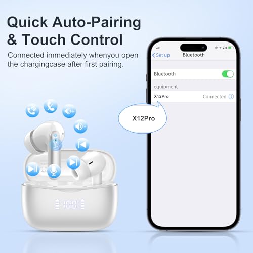 WeurGhy Wireless Earbuds, HiFi Sound Bluetooth 5.3 Headphones with 4 ENC Noise Mic, 56H Playtime Ear Buds with LED Displa...