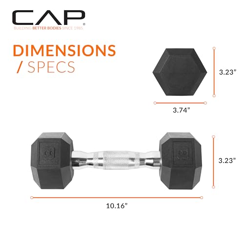 CAP Barbell 8 LB Rubber Coated Hex Dumbbell Hand Weight - Pair | Chrome Handle