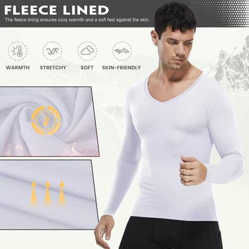Tesuwel Men's Thermal Compression Shirts V Neck Fleece Lined Long Sleeve Athletic Base Layer Tops for Running Workout