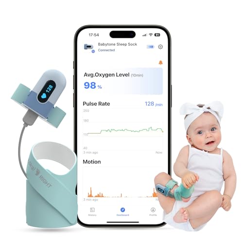 Babytone Baby Sleep Sock Monitor, Tracking Heart Rate and Movement for Infant, Wearable Foot Monitor Smart Sock with Bluet...