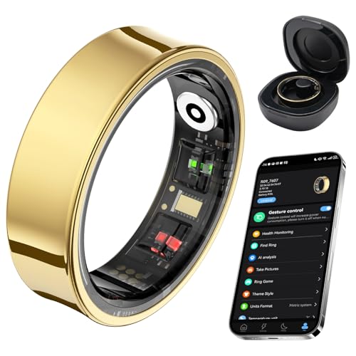 AMOVAN Smart Ring for Women Men, Fitness Tracker Ring with Body Temperature, Heart Rate, Blood Oxygen, Sleep Monitor, Calo...