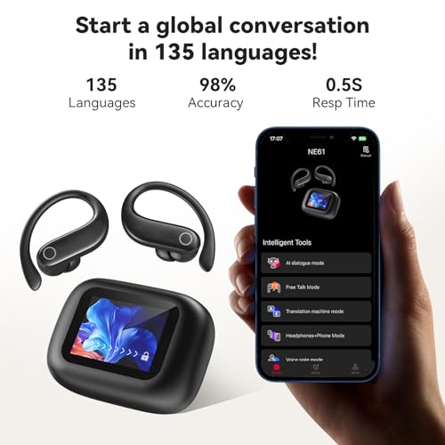 NE61 AI Translation Earbuds Real Time Heart Rate Monitor Translator Earbuds 135 Languages Open Ear Clip Wireless Bluetooth...