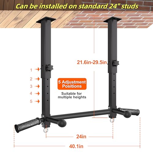 Upgraded-24" Ceiling Mount Pull Up Bar for Garage/Basement/Rafter - Heavy Duty 800LBS Adjustable Height Multi-Grip Chin Up...