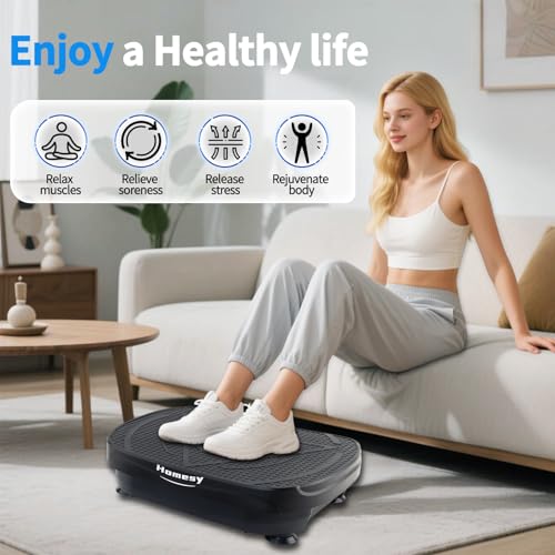Homesy Vibration Plate Exercise Machine, Vibrating Plate for Lymphatic Drainage, Full Body Shake Platform Board for Home F...