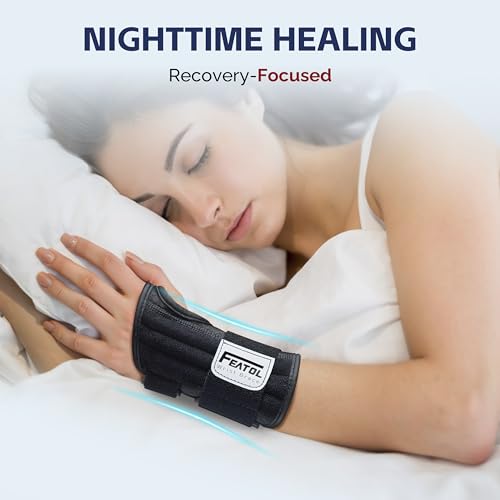 FEATOL 2 Pack Carpal Tunnel Wrist Brace For Work With Wrist Splint, 6.5'' Hand Brace Night Support For Women Men, Pain Rel...