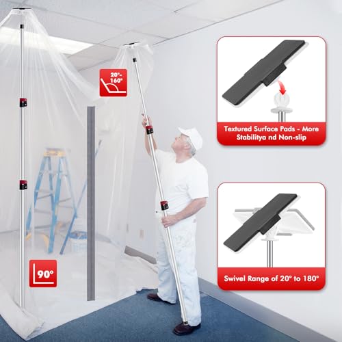 12FT Dust Barrier Poles 4 Pack withCarry Bag, Stainless Steel Retractable Zipper Wall Poles Kit for Renovation, Remodeling...
