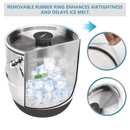 COOKSTYLE Double-Wall Stainless Steel Insulated Ice Bucket With Lid & Ice Tong [3 Liter] Included Strainer Keeps Ice Cold...