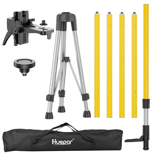 Huepar 12 Ft./3.7M Professional Laser Level Pole with Tripod and 1/4-Inch by 20-Inch Laser Mount for Rotary and Line Laser...