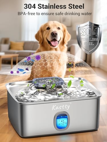 Kastty 4 Gal Dog Water Fountain for Large Dogs,15L Stainless Steel Dog Water Bowl Dispenser Triple Filtration,Ultra Quiet ...