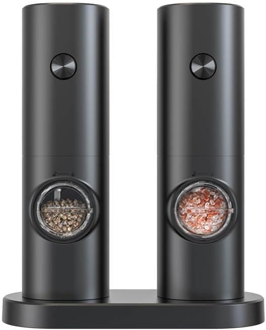 Generic Electric Salt and Pepper Grinder Set - Automatic Salt Pepper Mill Grinder with Adjustable Coarseness- Rechargeable Spice Shakers for Kitchen (Set of 2), Standard Size, Black, KYMQ-14