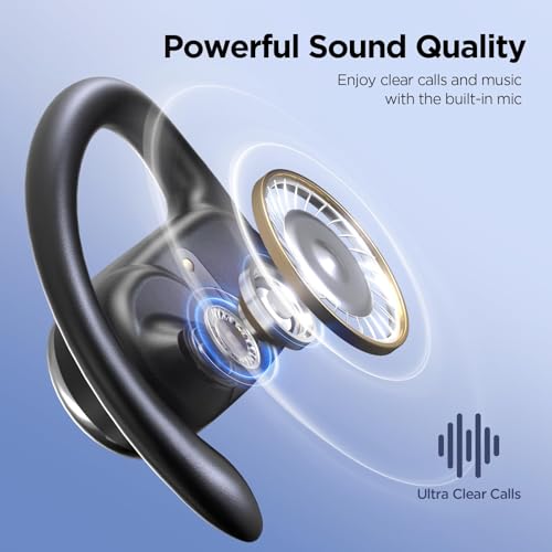 Open Ear Wireless Headphones Air Conduction Earbuds with Mic 42H Playtime Clear Calls LED Digital Display Over Earphones L...