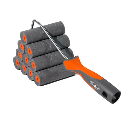 PinStone 11 Pack 4" High Density Foam Paint Roller Kit, Special Caved-in Foam Roller for Smooth & Precision Finish, Small ...