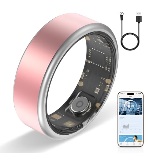 Potewek Smart Ring Long-Lasting Battery Chip Fitness Tracker Monitors Heart Rate Blood Oxygen Levels Records Sleep Step Co...