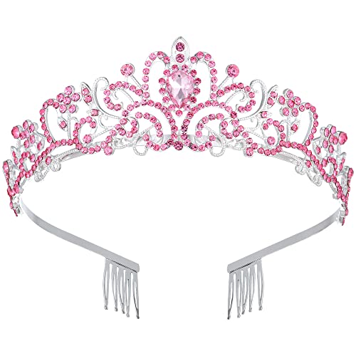 Tiaras for Women, Pink Crystal Crowns Princess Tiara with Comb Rhinestone Hair Accessories Halloween Christmas Birthday We...