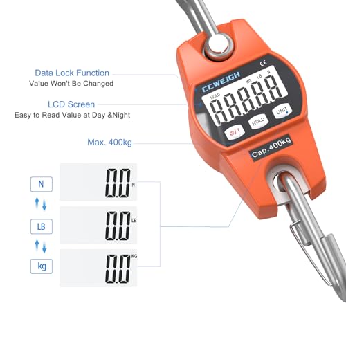 Hanging Scale Handheld 880lb/400kg Crane Scale Luggage Scale,with ABS Plastic case & Big LCD Display, Portable Digital Min...