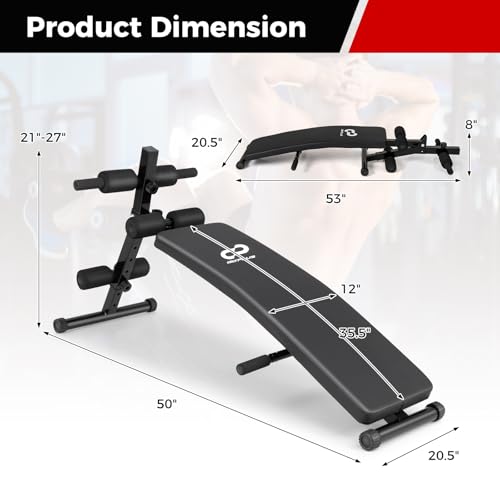 Goplus Adjustable Sit Up Bench for AB Exercise, Foldable Curved Slant Bench with High Density Foam Cushioned Seat for Stre...