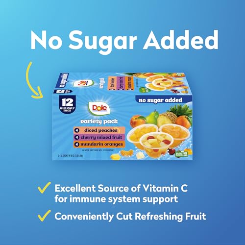 Dole Diced Peaches, Mandarin Oranges, and Cherry Mixed Fruit with No Sugar Added Variety Pack - Dole Fruit Bowls Snacks - ...