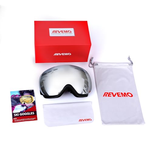 Revemo OTG Ski Goggles for Men Women, Snowboarding Ice Skating Goggles Winter Sports Goggles with UV, Anti Fog Over Glasses